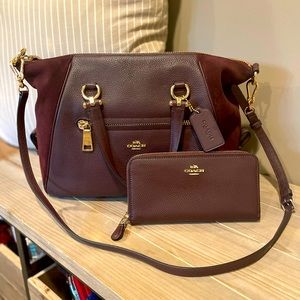 Coach Prairie Leather And Suede Satchel In Oxblood With Matching Wallet